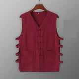 Vintage Vest Men Cotton Linen Shirt Kung Fu Vest Summer Tank Top Tang Suit Traditional Chinese Clothing Sleeveless Open Cardigan