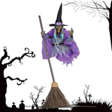 Halloween Props with Terrifying Sounds and Lights Halloween Flying Witch Decor Broom Wizard Decor for Balcony Entry Themed Party