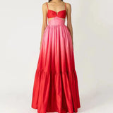 2024 New Spaghetti Strap Gradient Print Long Dress Lady Sexy V-neck Hollow Backless Evening Dress Elegant Sleeveless Slim Dress - Lootquake