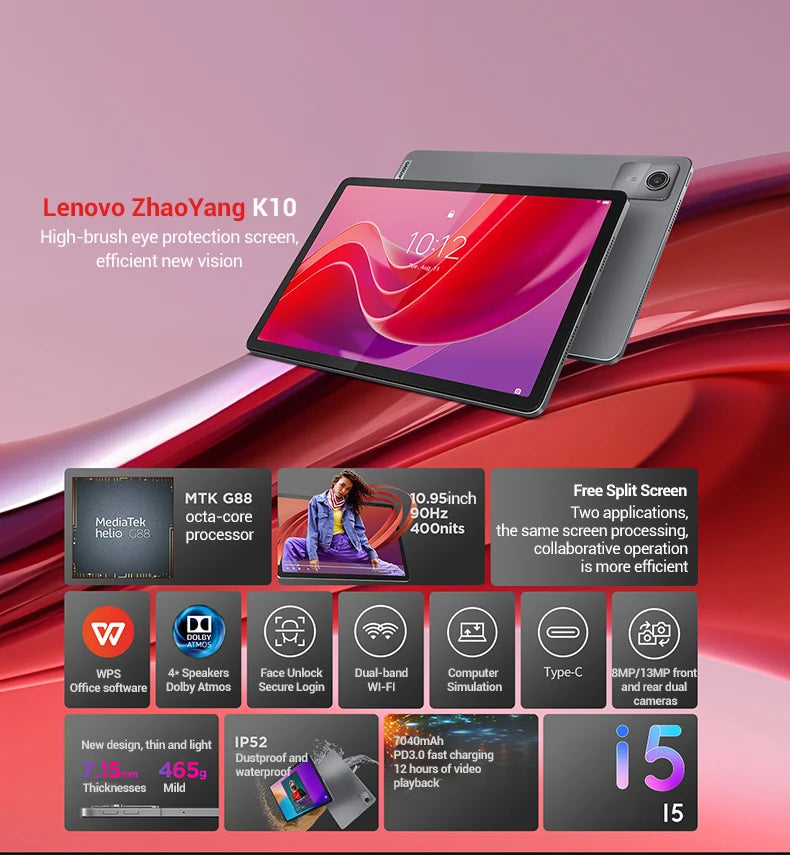 Tablette Lenovo Tab K10 M11 TB330FU 6/8+128 Go Zhaoyang K10 MediaTek Helio G88 ROM globale compatible OTA écran 10,95 pouces GPS Wi-Fi