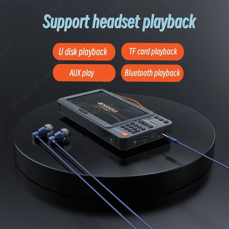 Enceintes Bluetooth sans fil SANSUI, radio pleine bande, lecteur vidéo LED HD, baladeur MP4 portable, batterie rechargeable intégrée