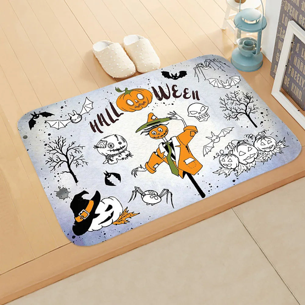 Halloween Theme  Pumpkin Witch Welcome Home Anti-Slip Door Mat Carpet  Decor Flannel Floor