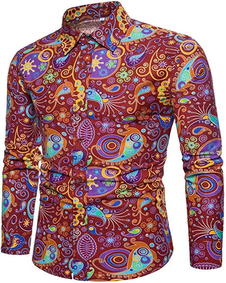 Fashionable Men's 70s Disco Shirts Casual Shirts Floral Vintage Long Sleeve Shirts Button Lapel Cardigan Mens Oversized Shirts - Lootquake