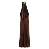 Off Shoulder Satin Halter Long Dress Woman Sexy Hanging Neck Female Pleated Dresses Summer Backless Midi Evening Party 2024 New - Lootquake