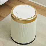1 fashionable circular top garbage bin with gold edge - durable, stylish storage essential household garbage basket