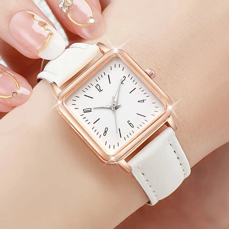 3PCs/Set Women's Fashion Watch Square Simple Dial Leather Quartz Watch Set - Lootquake