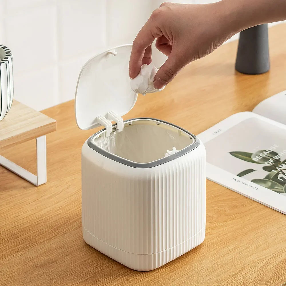Cubo de basura de escritorio con tapa interior/exterior, doble barril, organizador de basura, caja de almacenamiento de escritorio de oficina para dormitorio, plástico duradero