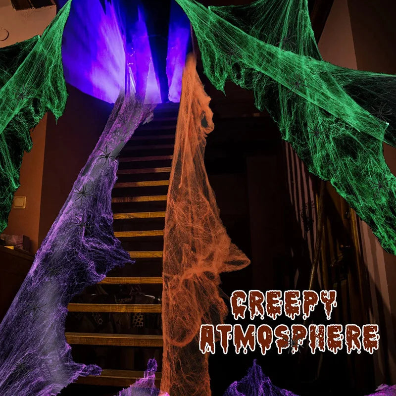 1set Halloween Decoration For Bar Haunted House Halloween Scary Party Scene Props White Stretchy Cobweb Spider Web Horror
