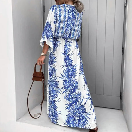 2025 Boho Print Half Sleeve Long Dress Women Fashion Japanese Kimono Lace-Up Robe Summer Sundress Holiday Beach Dress Vestidos - Lootquake