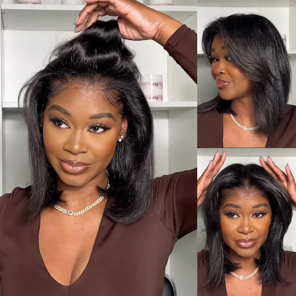 13x4 Glueless Kinky Straight Bob Wig | Ready-to-Wear | Brazilian Remy Hair | HD Transparent Lace