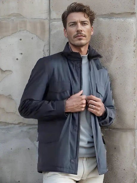 Men's new jacket spring and autumn design solid color zipper large pocket stand collar men's casual windbreaker jacket - Lootquake