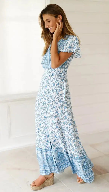 2024 Summer Leisure Hot Sale Holiday Printed Dress Sexy Long Dress Women's Wear - Lootquake