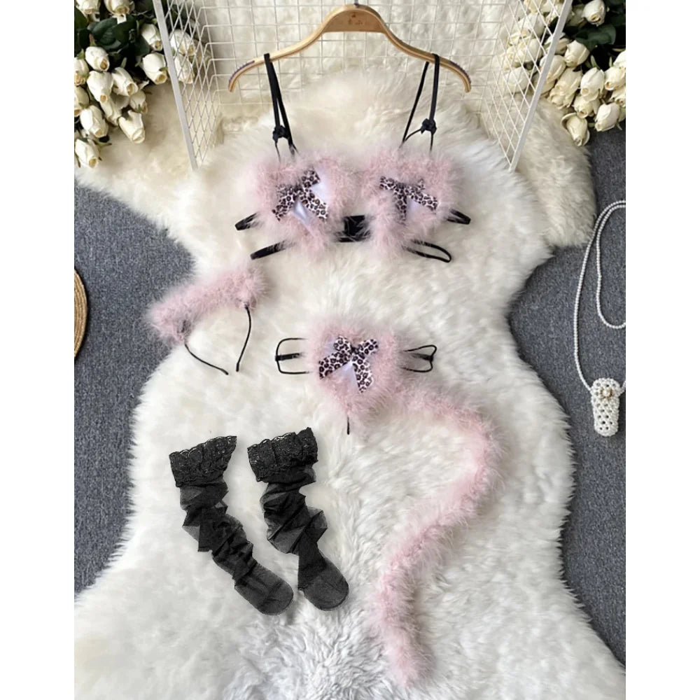 Red Christmas Sexy Lingerie Shawl Set Halter Jumpsuit Lace-up Cosplay Costume New In Women Clothes Skinny Bodysuit Suit Hotsweet - Lootquake