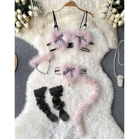 Red Christmas Sexy Lingerie Shawl Set Halter Jumpsuit Lace-up Cosplay Costume New In Women Clothes Skinny Bodysuit Suit Hotsweet - Lootquake