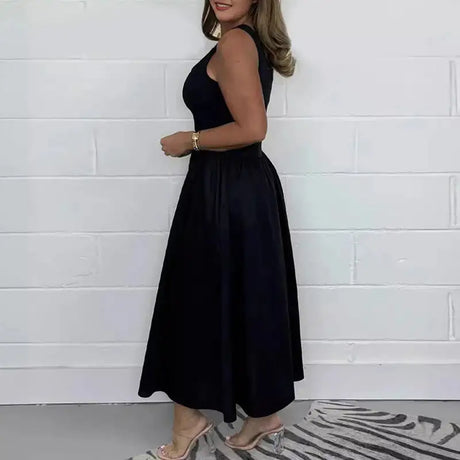 Spring Summer Sleeveless Tank T-shirt Dress Women Sexy U Neck Loose A-Line Long Dress Casual Solid Comforty Simple Party Dresses - Lootquake