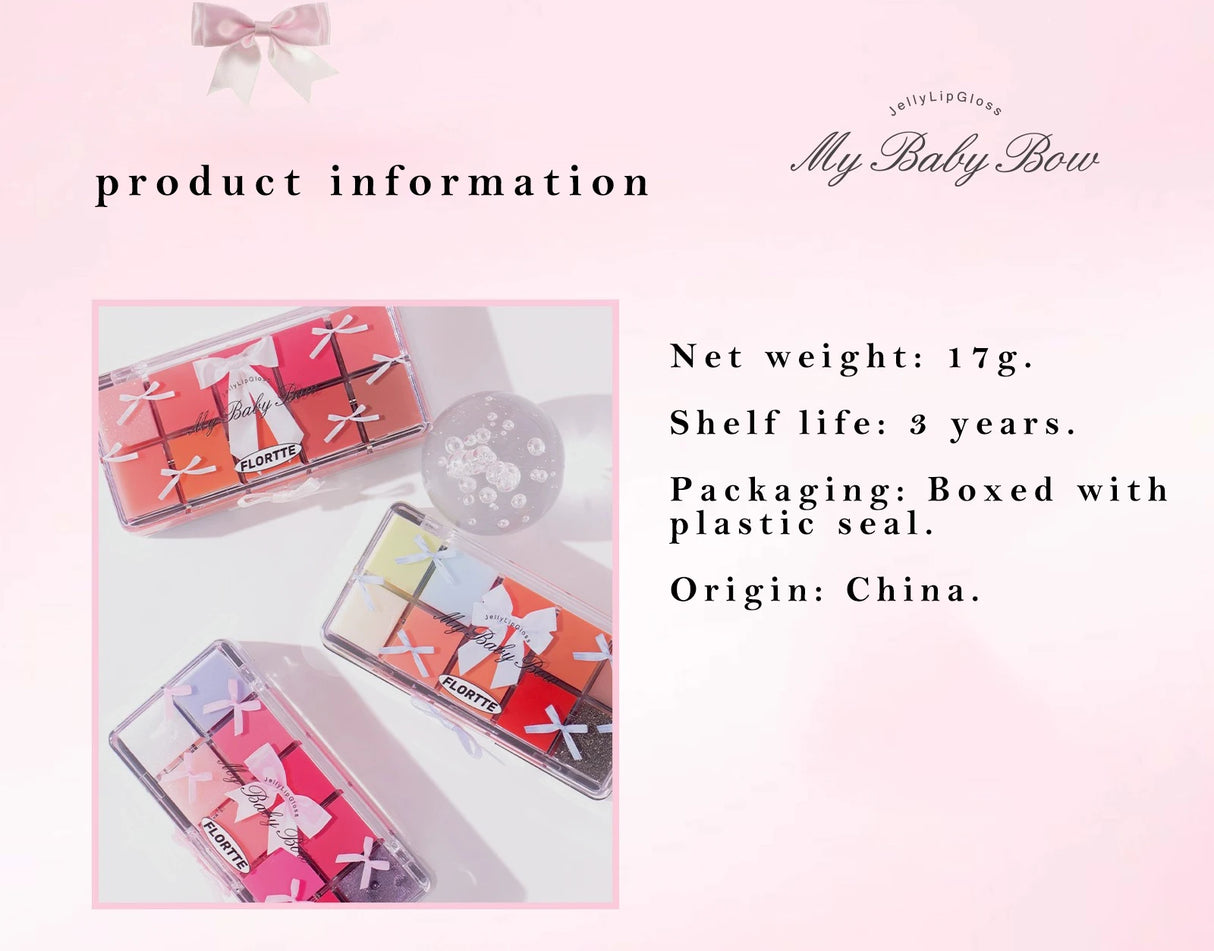 FLORTTE 10-Color Lip Palette Lip Gloss and Lipstick Glossy Moisturizing Pigmented Multifunctional Easy to Apply