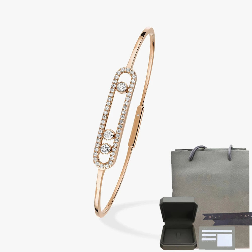 Pulsera de mujer en plata de ley S925, serie clásica MOVE/TWIN, pulsera de diamantes franceses, regalo navideño, joyería de alta calidad.