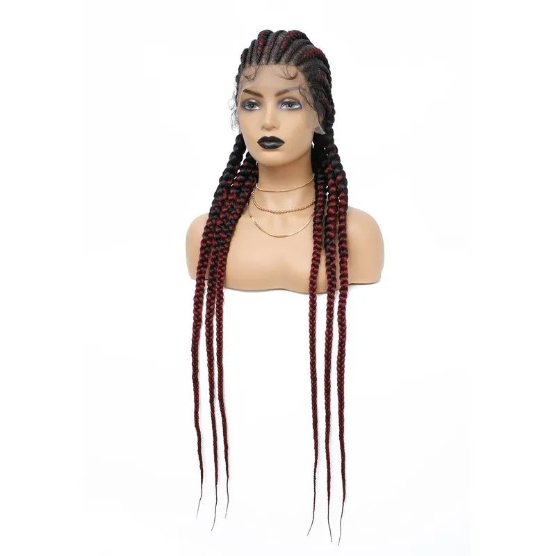 36" Cornrows & Faux Locs Braided Wig | Jumbo Box Braids | Full Lace | Synthetic Hair | Black Women