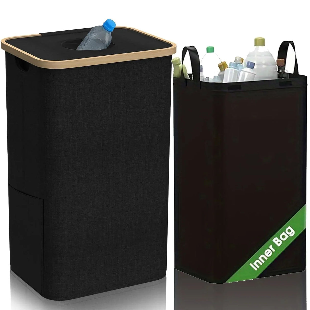 Poubelle de recyclage de cuisine 100 L et sacs de rangement, poubelle de recyclage de cuisine, poubelle de recyclage de bouteilles de grande capacité avec sacs fourre-tout amovibles,