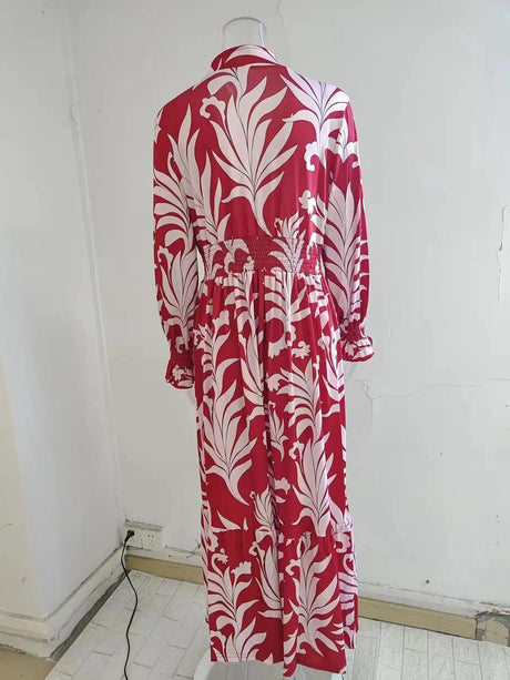 Europe And America Cross Border Autumn/Winter New Long Dress with Waist Pullover And Bohemian Print Long Sleeve Large Swing - Lootquake