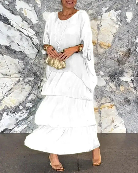 Women's Elegant Long Dress Fashion Round Neck Bat Sleeve Cake Dresses For Women Spring and summer Robe Looes Plus Size 4XL - Lootquake