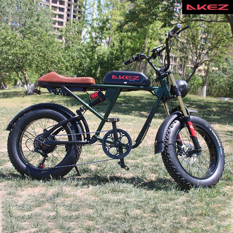 Bicicleta eléctrica retro de 1500 W, 48 V, 36 Ah, 20 x 4 pulgadas, neumáticos anchos, para montaña y nieve, AKEZ, motocicleta para adultos.