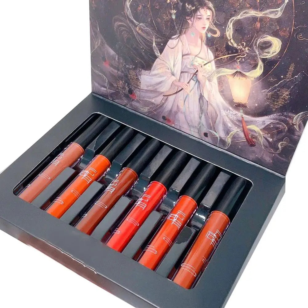 Fashion 6 Pcs Matte Waterproof Velvet Nude Lipstick Sexy Red Brown Moisturizing Pigments Lip Makeup Long Lasting Summer Cosmetic