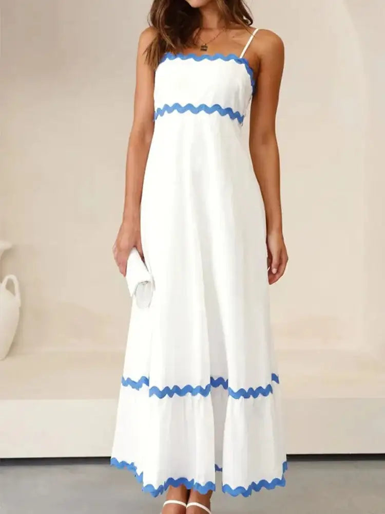 Striped Contrasting Colors Long Dress Women Spaghetti Strap High Waist Backless Party Evening Dresses Female Sleeveless Spring - Lootquake