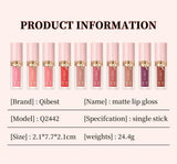 QIBEST 10 Colors Nude Matte Liquid Lipstick Waterproof Silky Lip Gloss Non-Stick Cup Lasting Purple Red Lip Tint Durable Makeup