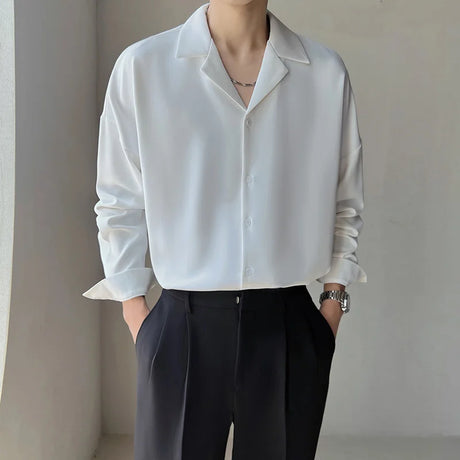 Apricot Black White Shirt Men Fashion Social Mens Dress Shirt Korean Loose Casual Long-sleeved Shirts Mens Formal Shirt M-3XL - Lootquake