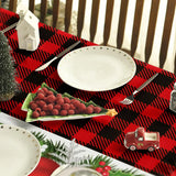 Décorations de boules de Noël, nappe rectangulaire à carreaux de buffle rouge, décoration de salle à manger, nappe réutilisable, décorations de fête de Noël