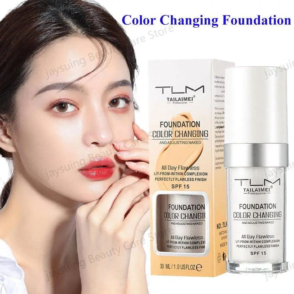 Base de maquillaje que cambia de color, rostro nude, cobertura total, corrector mate, maquillaje de larga duración, crema líquida de 30 ml