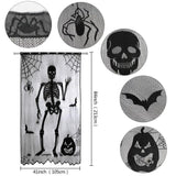 Halloween Window Decorations Halloween Door Curtain Skeleton & Bat Black Lace Panel for Haunted House Decor