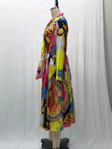 2024 Spring Summer New Cross-border Wishdress Women's Clothing Artistic Printing Plenty Folds Seven-half Sleeves Long Dress - Lootquake