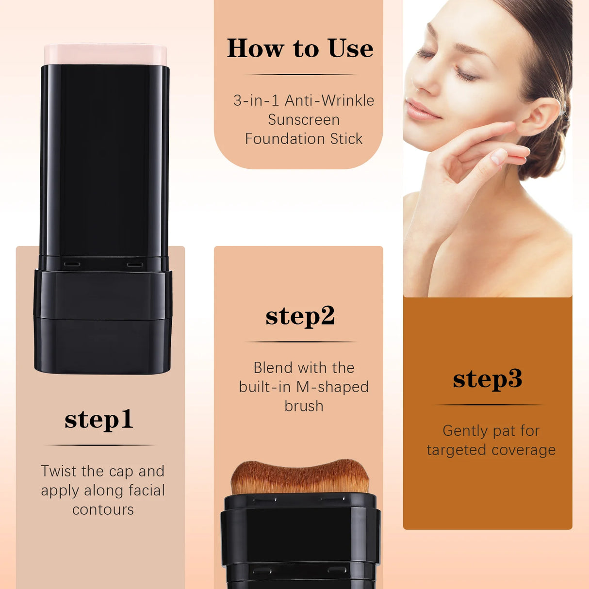 Base de maquillaje en barra de 3 colores, resistente al agua, duradera, control de grasa, alta cobertura, maquillaje para acné, suave, hidratante, corrector.
