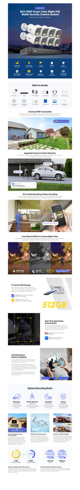 Kit de cámara ANNKE de 12 MP, luz dual inteligente, seguridad, 8 canales, NVR, 8 unidades, cámara POE, videovigilancia exterior, cámara de protección