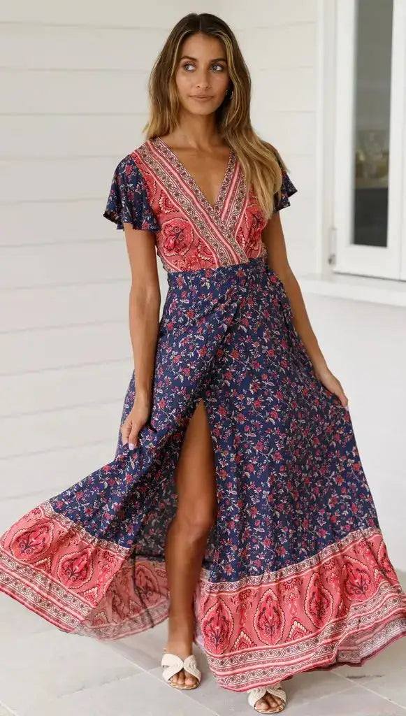 Vestido largo sexy con estampado de vacaciones de verano 2024 para mujer