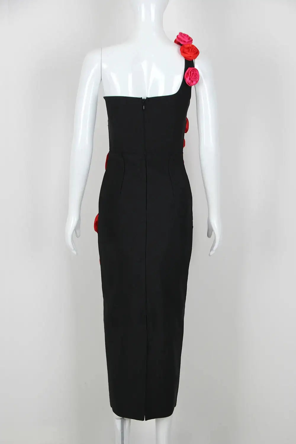 2025 New Spring Women Sexy One Shoulder Red Flowers Bodycon Bandage Long Dress Celebrate Evening Party Nightclub Dress - Lootquake