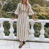 Hirigin Womens Summer Puff Sleeve Long Dress Boho Backless Tie Waist Maxi Dress Bohemian Midi Dress Gauze High Waist Dresses - Lootquake