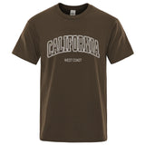 California West Coast Street Letter Tops Men Hip Hop Crewneck Tee Clothes T Shirt Summer Breathable T-Shirt Street Cotton Tshirt - Lootquake