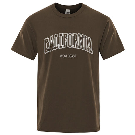 California West Coast Street Letter Tops Men Hip Hop Crewneck Tee Clothes T Shirt Summer Breathable T-Shirt Street Cotton Tshirt - Lootquake