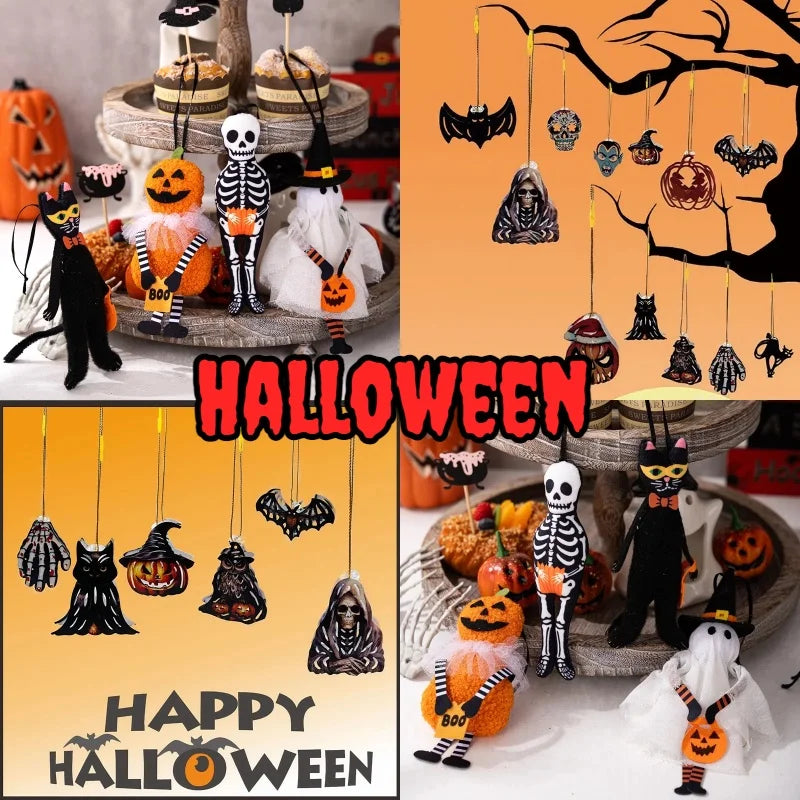 Décorations d'Halloween à suspendre, chat noir effrayant, citrouille, fantôme, tête de mort, chapeau de sorcière, chauve-souris, petits pendentifs, accessoires de décoration de vacances délicats