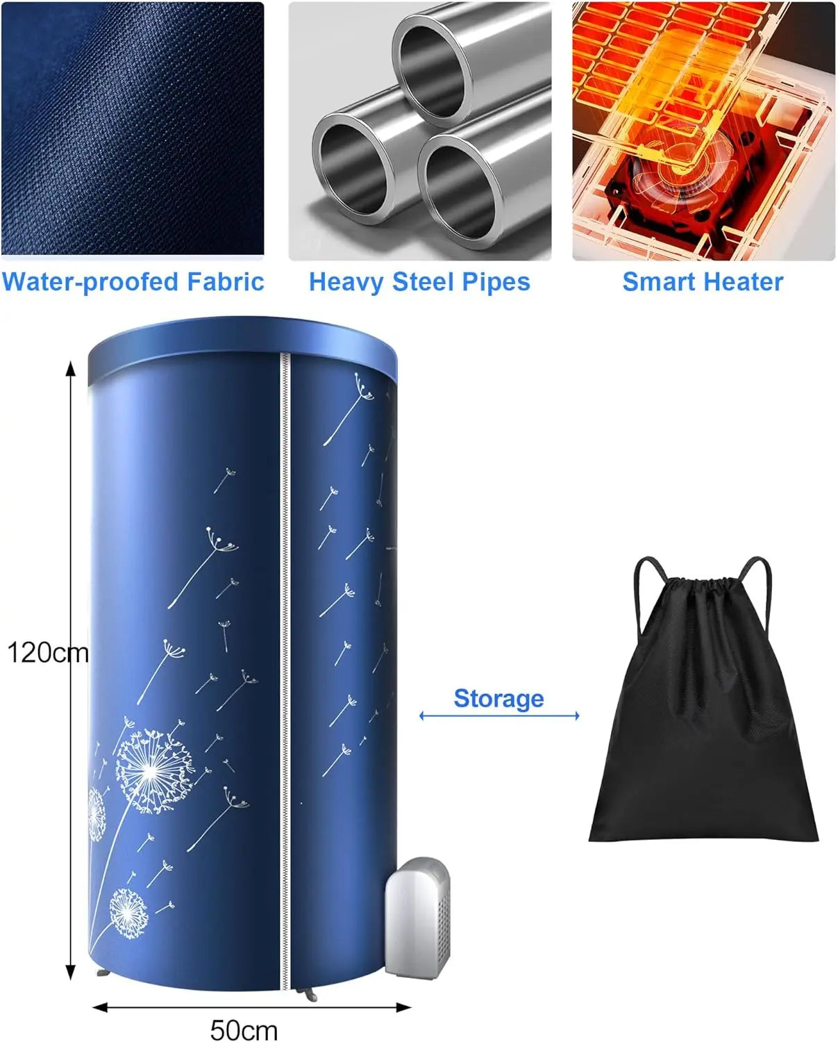 Secadora de ropa eléctrica portátil, tendedero calefactable de 1000 W, secadora de ropa de viaje con temporizador, secadora de ropa eléctrica