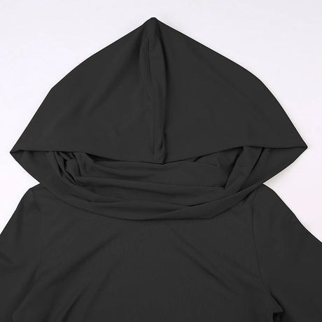 Women's Hooded Crop Tops Autumn Solid Color Long Sleeve Cowl Neck Slim Fit Short T-Shirt Streetwear Sporty Basics Tees - Lootquake