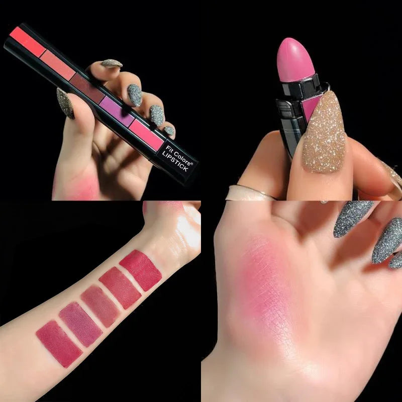 5 in 1 Lipstick Set Lightweight Matte Velvet Long Lasting Combination Lipstick Nourish Moisturizing Professional Lipliner Makeup