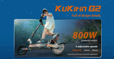 KuKirin G2 Folding Electric Scooter 800W Brushless Motor 10 Inch Vacuum Off-Road Tire EScooter 48V 15AH Battery Max Speed 45km/h
