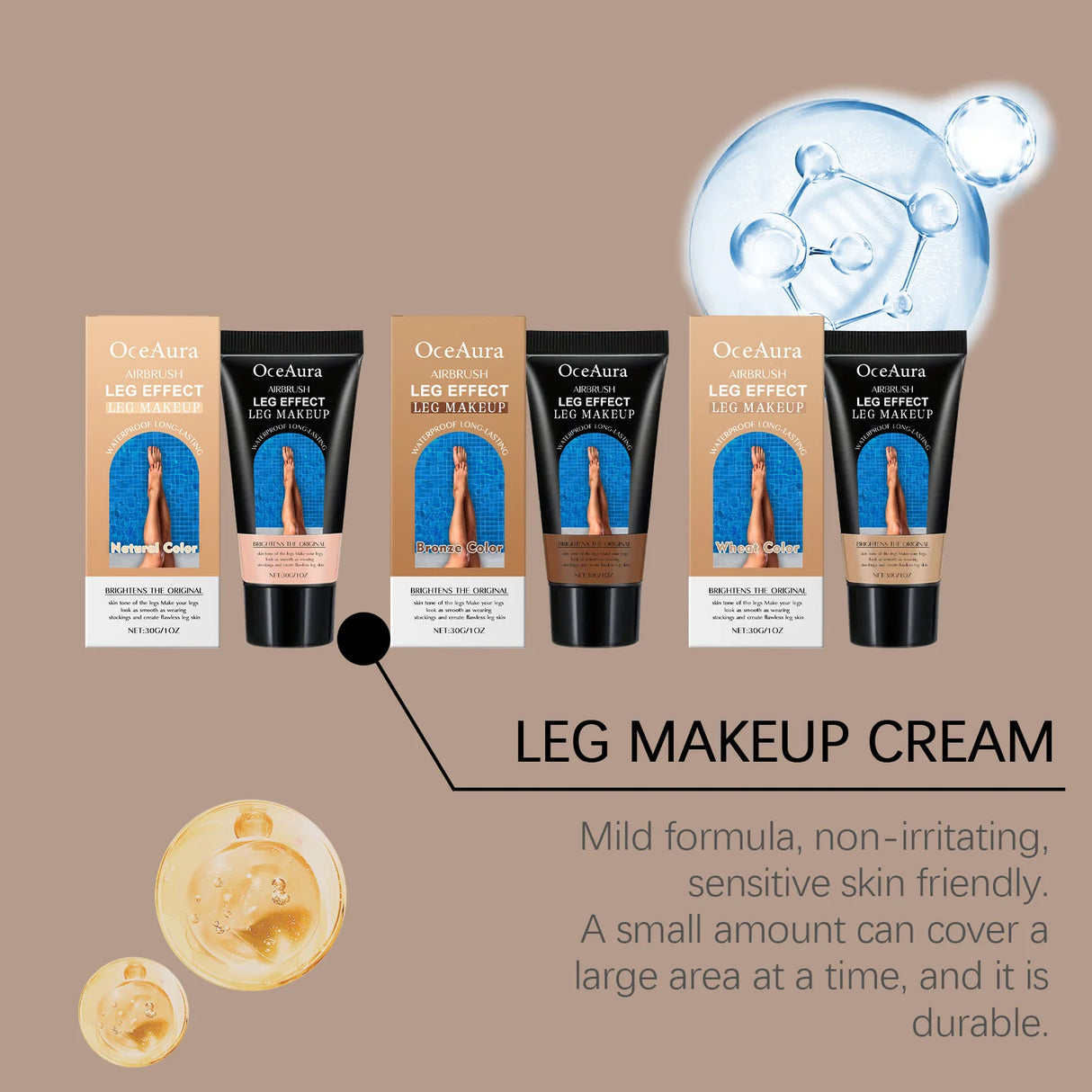 Loción de maquillaje para piernas, corrector duradero, tono de piel uniforme, bronceado artificial, resistente al agua, hidratante, brillo natural, crema de base corporal marrón
