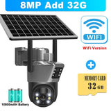 Cámara solar WiFi 4K de 8 MP, cámara de vigilancia CCTV inalámbrica para exteriores con panel solar, lente dual, PTZ, IP, protección de seguridad
