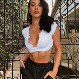 Women ladies Short Sleeve Crop top elegant Plain basic debardeur femme Tank Party bodycon bandage stretch Vest Tee tunique femme - Lootquake