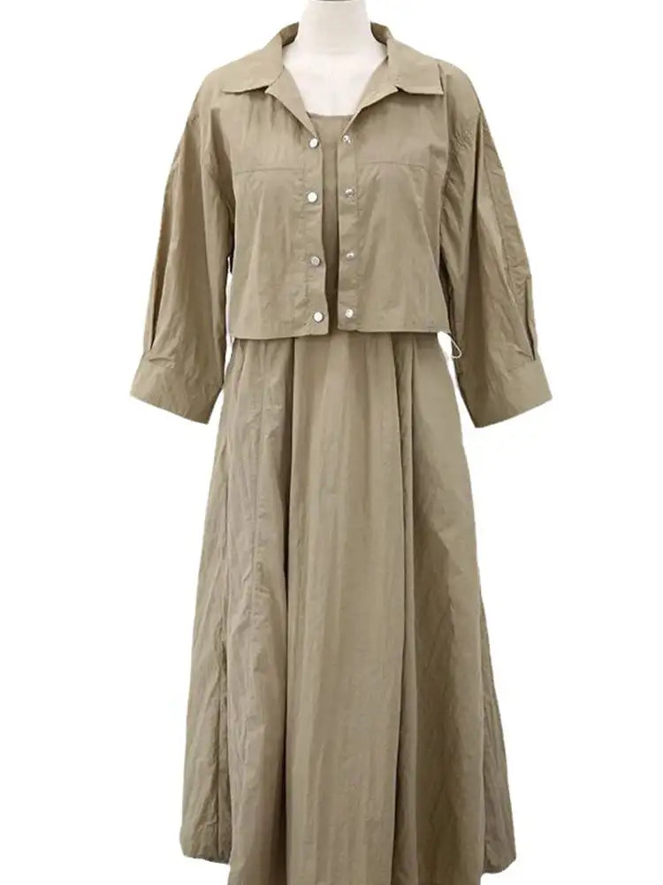 LANMREM 2 Pieces Sets For Women Suspender Long Dress With Sleeves Coat Female Casual Clothing 2024 Summer New 2DA6550 - Lootquake